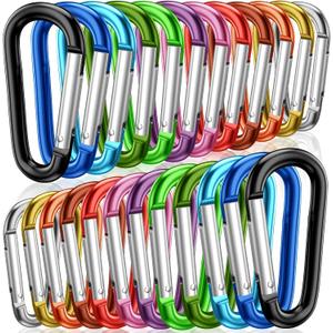 STURME 2" Aluminum D Ring Carabiners Clip D Shape Spring Loaded Gate Small Keychain Carabiner Clip Set Outdoor Camping Mini Lock Snap Hooks Spring Link Key Chain Durable Improved 24 PCS