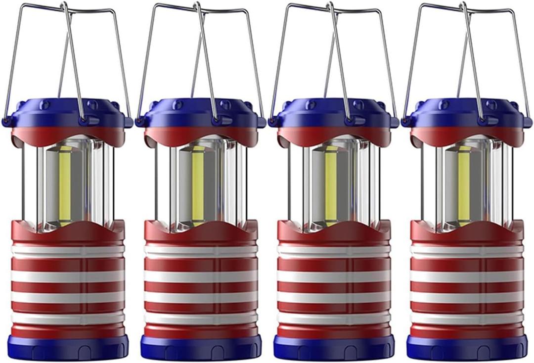Lichamp LED Camping Lantern, 4 Pack Battery Powered Flashlight for Power Outages, Portable Collapsible Hanging Light Essential for Home, Outdoor, Emergency Lamp Survival Kit Gear for Hurricane, I4AF (Red+White+Blue)