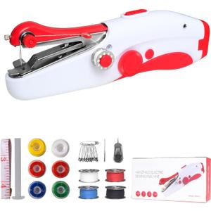 Portable Handheld Sewing Machine - Electric Mini Cordless Stitch Tool for Beginners & Adults | Quick Mending Repair Kit for Clothes, Fabric, Curtains, DIY Crafts | Travel & Home Use (Red)