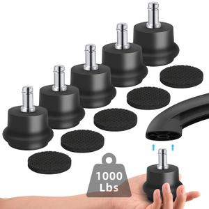 Bell Glides Replacement Office Chair or Stool Swivel Caster Wheels to Fixed Stationary Castors, Office Chair Wheels for Carpet - with Separate Self Adhesive Felt Pads/Chair Feet Wheel Stopper (BLACK)