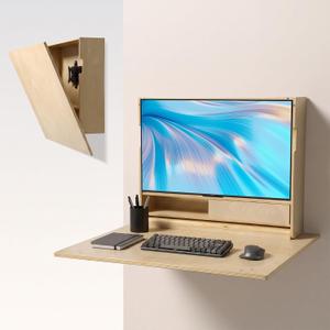31 Inch Wall Mounted Folding Desk with Storage & Monitor Mount