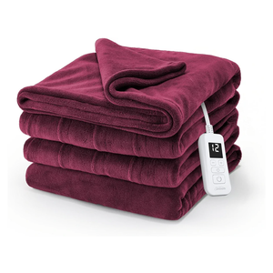 Sunbeam Electric Royal Luxe Microplush Heated Blanket, 12 Heat Settings, 12-Hour Auto Shut-Off, Fast Heating, Warm & Cozy, Machine Washable, Cabernet Color, Twin (84" x 62")