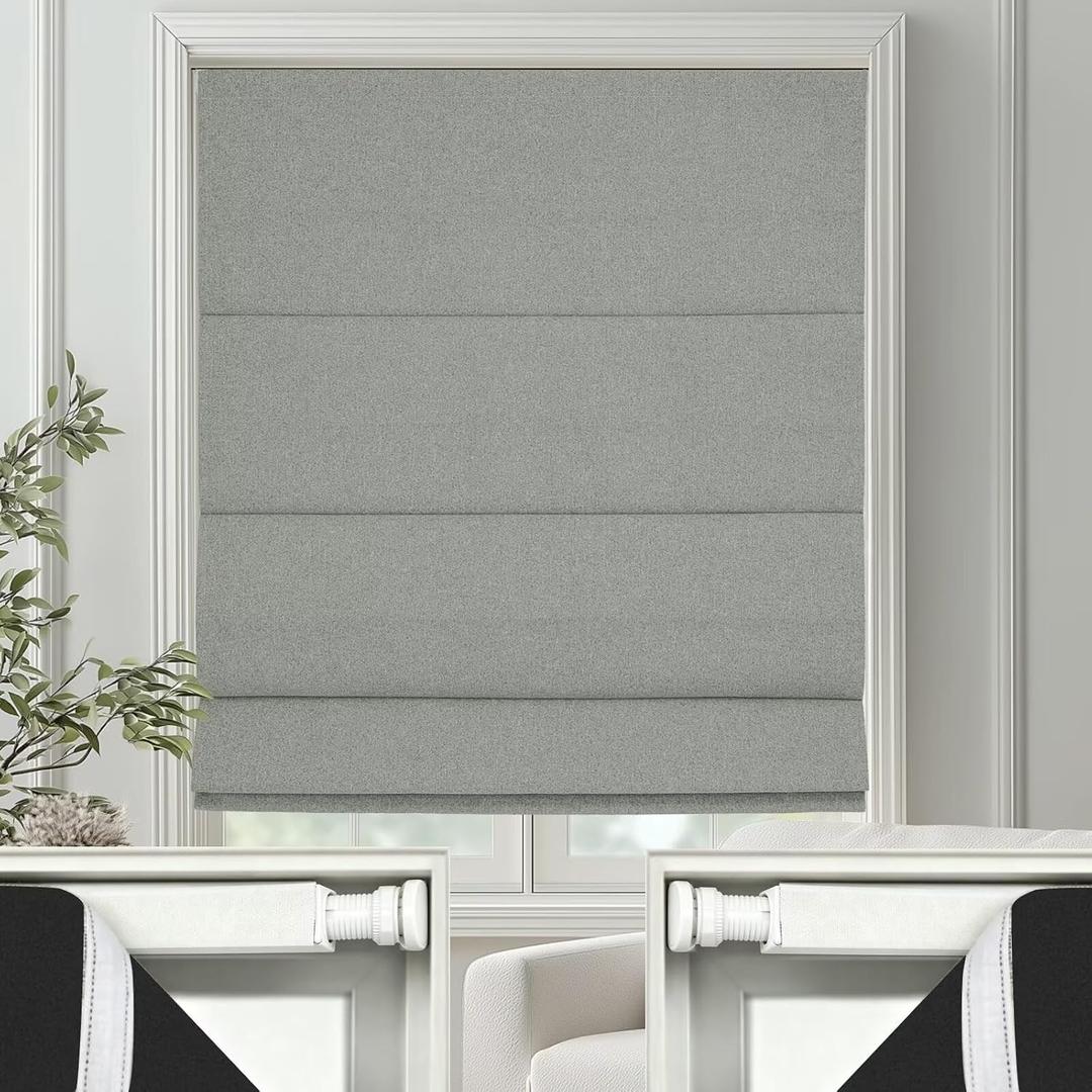 Changshade No Drill Roman Shades Cordless Blinds Blackout for Indoor Windows, Room Darkening Black Out Tension Rod No Hardware No Tools Inside Mount, Shade Size 30.5 Inches Wide 50 Inches High, Grey