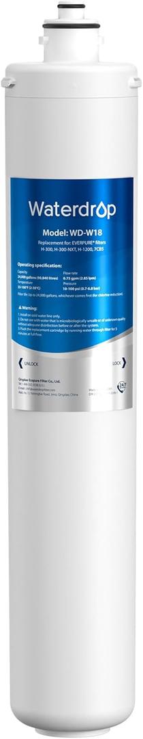 Waterdrop H-300 Under Sink Water Filter, Replacement Cartridge for Everpure H-300, H-300-NXT, 7CB5, EV9270-71, EV9270-72, EV9618-11, EV9855-50, EV9282-01, 24000 Gallons, Pack of 1