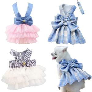 Dog Dress Puppy Dresses Summer Cute Soft Cat Clothes Blue Small Dogs Harness Tutu Dresses, S
