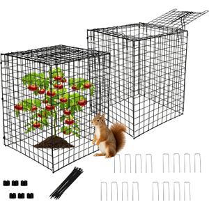 Garden Wire Cloches For Plants Extra Large 13.2" X13.2" X16.7" Rustproof Plant Cages For Outdoor Plants Protectors From Animals With Openable Top Cover & Stakes Plant Cages To Keep Animals Out (2 PCS)