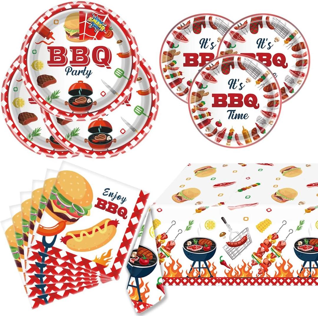 BBQ Party Tableware Barbecue Picnic Gathering Supplies Set For Home Birthday Party Baby Shower Carnival Summer Barbecue Picnic Camping Activities