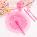 WDF 180 Pieces Pink Plastic Silverware Disposable - Clear Pink Cutlery Sets 60 Forks, 60 Knives and 60 Spoons - Heavy Duty Disposable Utensils for Wedding, Party