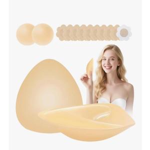 Dersoud Sticky Bra Inserts - Soft Invisible Reusable Double Sided Sticky bra for Women with Lift Support, Washable for Bikini, Swimsuit, Wedding, Strapless Dress B Beige