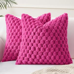 MIULEE Hot Pink Faux Fur Decorative Throw Pillow Covers 16x16 Inch Set of 2 Super Soft Cozy Plush Cushion Cases Luxury Fluffy Pillowcases for Sofa Couch Bed Living Room