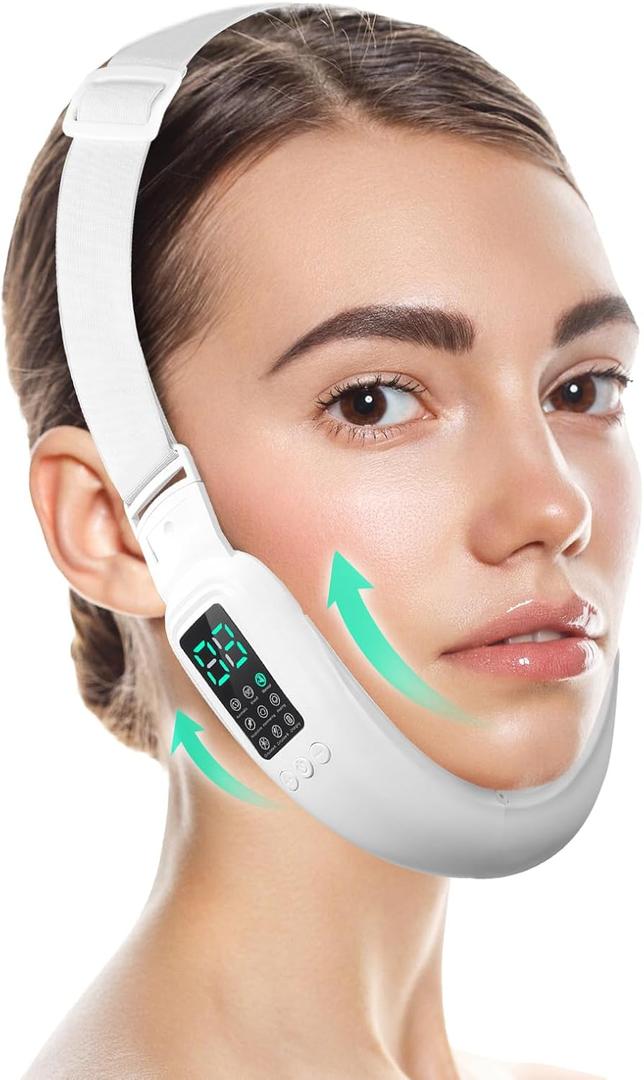 Intelligent Electric Double Chin and V-Shaped Face Machine with 8 Modes & 15 Adjustable Intensities - Women's V-Face Device (White)