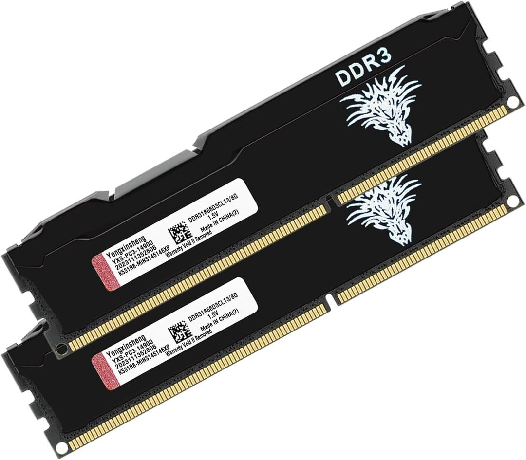Yongxinsheng 16GB (8GBx2) DDR3 1866MHz (PC3 14900) CL13 Desktop Memory 240Pins 1.5V Non-ECC Unbuffered Ddr3 UDIMM RAM - Black