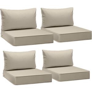 AAAAAcessories Outdoor Seat Cushions for Chairs, Fade-Resistant, Waterproof Patio Furniture Replacement Cushions, 25.5" x 25.5" x 5" + 25.5" x 13.5", Set of 4, Beige