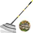Garden Leaf Rakes, 6FT Rake for Lawns Heavy Duty 25 Metal Tines 18.5 inch Wide, Adjustable Steel Handle, Rakes for Leaves, Gathering Shrub, Grass, Flower Beds