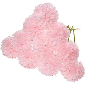 Fake Chrysanthemum Flowers Bulk, 10 Pcs Artificial Chrysanthemums Ball Flowers with Glue for Home Office, Wedding Bouquets, Garden Party, 10.6 Inch (Light Pink)