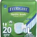 FitRight OptiFit Ultra Adult Briefs, Incontinence Diapers with Tabs, Heavy Absorbency, Large, 44 to 56", 20 Count (Large (20 Count))