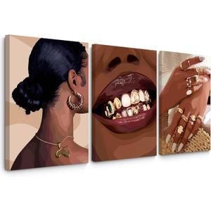 Black Woman Wall Art Decor Black Girl Canvas Wall Art African American Pictures Posters Black Female Wall Art Painting Women Feminine Boho Artwork for Home Bedroom 12x16 Inch Framed, Set of 3 (Black Teeth Prints) Black Woman Wall Art Decor Black Girl Canvas Wall Art African American Pictures Posters Black Female Wall Art Painting Women Feminine Boho Artwork for Home Bedroom 12x16 Inch Framed, Set of 3 (Black Teeth Prints)