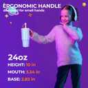 Kids 24 oz Tumbler with Handle, Leak-Proof Screw-On Lid with Removable Silicone Straw, Spill Proof, Reusable Stainless Steel Insulated Water Bottle, Gift for Boys Girls Adults, Black