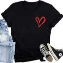 Valentines Day Shirt for Women Love Heart Printed T-Shirts Casual Summer Tee Tops (Black, S)