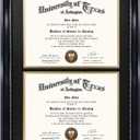 GraduationMall 14x20 Double Diploma Frame, Display 8.5x11 Certificate with Black over Gold Mat,UV Protection Acrylic,Black with Silver Beads