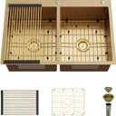 Gold 50/50 Double Bowl Kitchen Sink, 33"x 22" Stainless Steel Drop In Kitchen Sink Gold Topmount Sink With Gold-tone Accessories-Rack,Grid And Drain Assembly Add Luxurious Look For Modern Kitchen