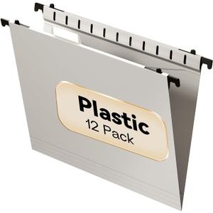 Plastic Hanging File Folder Letter Size,12 Pack Reinforced Heavy Duty Hanging Folder,Sturdy File Cabinet Folders,Gray Hanging File Folders with Tabs,Hanging Folders for Filing Cabinet (Grey)