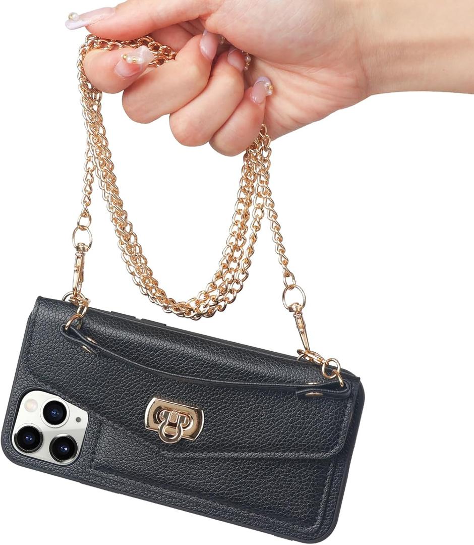 LUVI for iPhone 12/iPhone 12 Pro Case with Crossbody Neck Strap Lanyard Purse Handbag Shoulder Strap Cover PU Leather Wallet Card Holder Luxury Fashion 3D Crocodile Snake Skin Case 6.1 inch Black