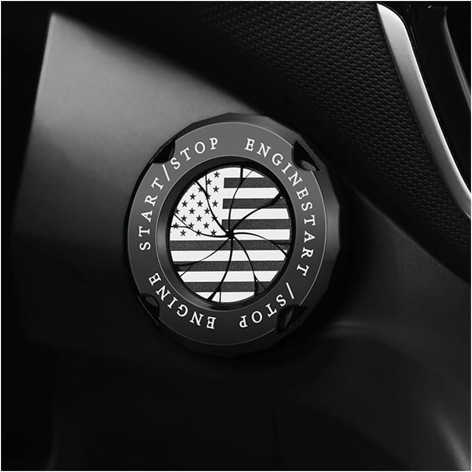 Stylish Car Push Start Button Cover,Spin Type Zinc Alloy Push to Start Button Cover for Car Decor,Universal Engine Start Button Cover Interior Car Accessories for Car Truck SUV (America Flag Black)