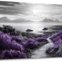 FUHAIHUA Canvas Wall Art For Living Room Wall Decor For Bedroom Office Wall Decoration Purple Flowers Landscape Painting Black And White Pictures Artwork Room Aesthetic Home Decor 20x40 In