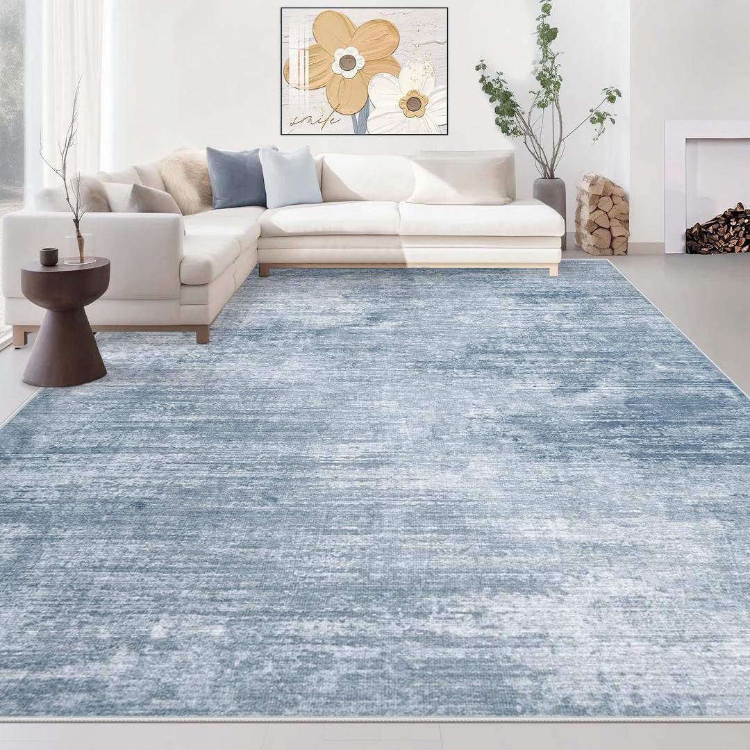 Area Rugs 8x10 Living Room: Washable Rug Modern Abstract Large Rugs Soft Non Slip Neutral Rug Stain Resistant Indoor Carpet for Bedroom Kitchen Dining Room Table Nursery Home Office Rugs(Blue,8'x10')Rug