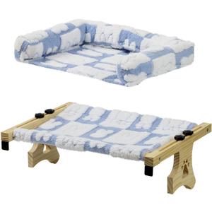 Cat Sill Window Perch Sturdy Hammock Window Seat with Cushion Bed Cover, Premium Wood & Metal Frame for Cats, Easy to Adjust Cat Bed for Windowsill, Bedside and Drawer (White-Blue, 15)