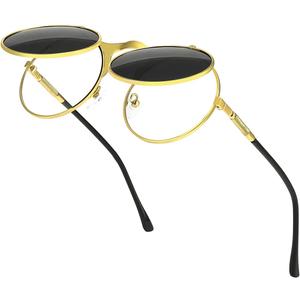 GYsnail Make the world clear Round Flip Up Sunglasses for Men, Flip-up Shades with Double Lenses, Small Hippie Eyewear