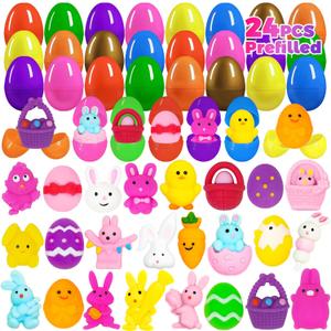 24PCS Prefilled Easter Eggs with Mochi Squishy Toys, Mochi Squishies Stuffed Plastic Eggs for Easter Basket Suffers, Mochis Squishy Novelty for Classroom Prizes, Egg Fillers, Kids, Gifts