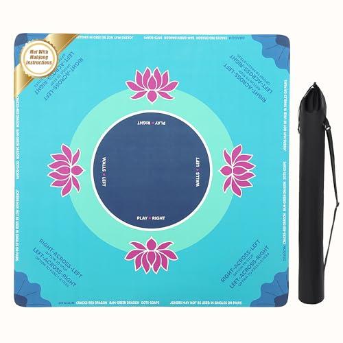 BALAPET Portable Mahjong Mat with Playing Instructions for Learning, Anti Slip Mahjong Mat for Table, Noise Reduction Table Mat Cover for Board & Tile Games, 31.5inx31.5in, Patent Pending(Blue)