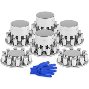 33mm Axle Cover Chrome ABS Flat Top Combo Kit with 33mm Thread-on Lug Nut Covers 2 Front and 4 Rear Axle Wheel Covers and Removable Center Caps for Semi Trucks