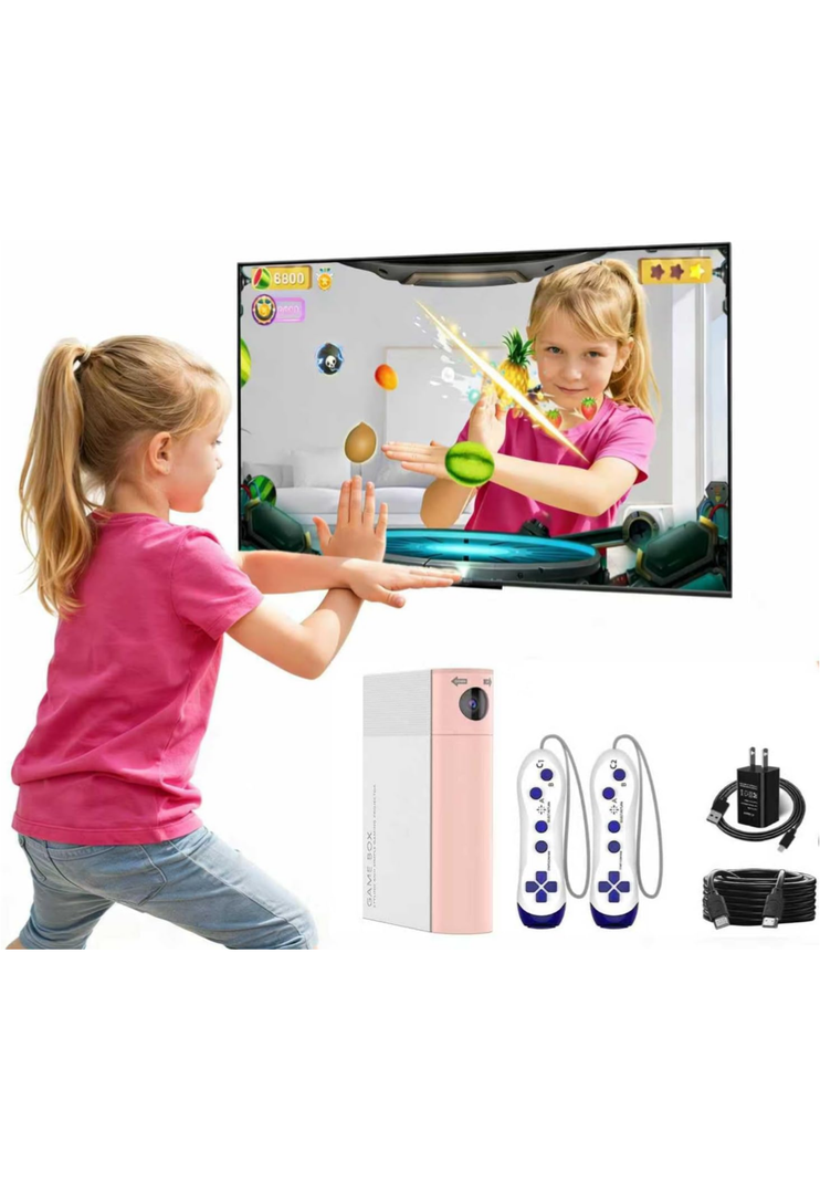 AR Motion Game Console for Kids: Plug and Play TV Video Game System for Indoor Physical Play Interactive Family Fun Game Nights Parties Playtime - Great Gift for Boys Girls (Pink&White)