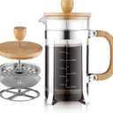 Sivaphe 34 oz French Press Coffee/Tea Maker with Bamboo Lid and Hand Stainless Steel High Borosilicate Glass 1000ml Coffee Brewer Set