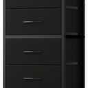 Sweetcrispy Tall Fabric Dresser for Bedroom, 6 Drawer Skinny Chest of Drawers, Narrow Storage Tower with Wood Top and Metal Frame, Vertical Nightstand for Closet, Bedroom Organization Furniture, Black