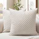 Softalker Throw Pillow Covers 18x18 Inch, Set of 2, Soft Corduroy Boho Stripe Decorative Pillow Cover, Couch Fluffy Pillow Cover for Farmhouse Home Decor Bed Living Room, Beige