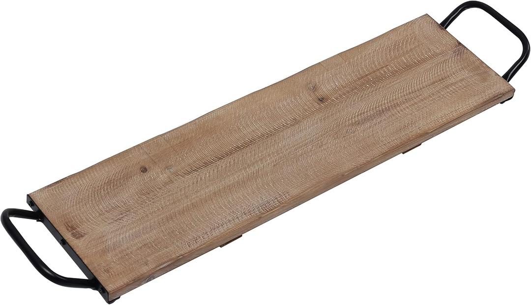 SOFE Rectangular Long Narrow Tray Table Centerpiece - Wood Serving Tray with Handles - 25 Inch Large Serving Platters for Entertaining - Rustic Wood Decorative Tray for Home Room Decor