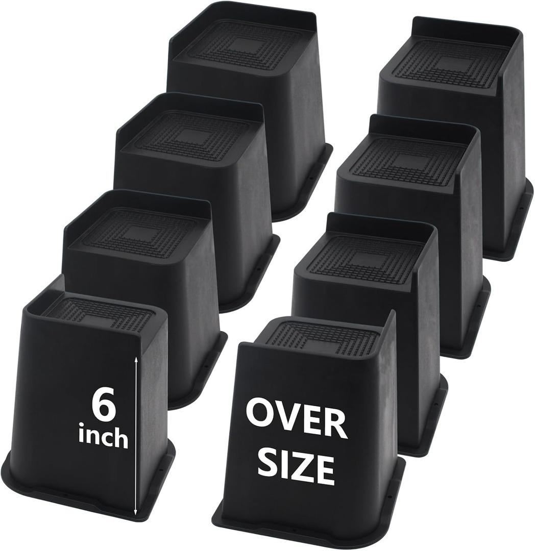 8 Pack Bed Risers 6 inch Heavy Duty, Oversized Furniture Risers, Black Bed Lifts Risers for Table, Sofa, Chair, Couch, Desk, Bed Frame Risers Supports Up to 6,500 Lbs