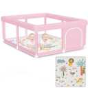 Hiaksedt Large Baby Playpen with Mat 50"x50" Baby Girl Play Pen for Babies and Toddlers, Safe Structure and Soft, Skin-Friendly Fabric with Zipper Gates Pink