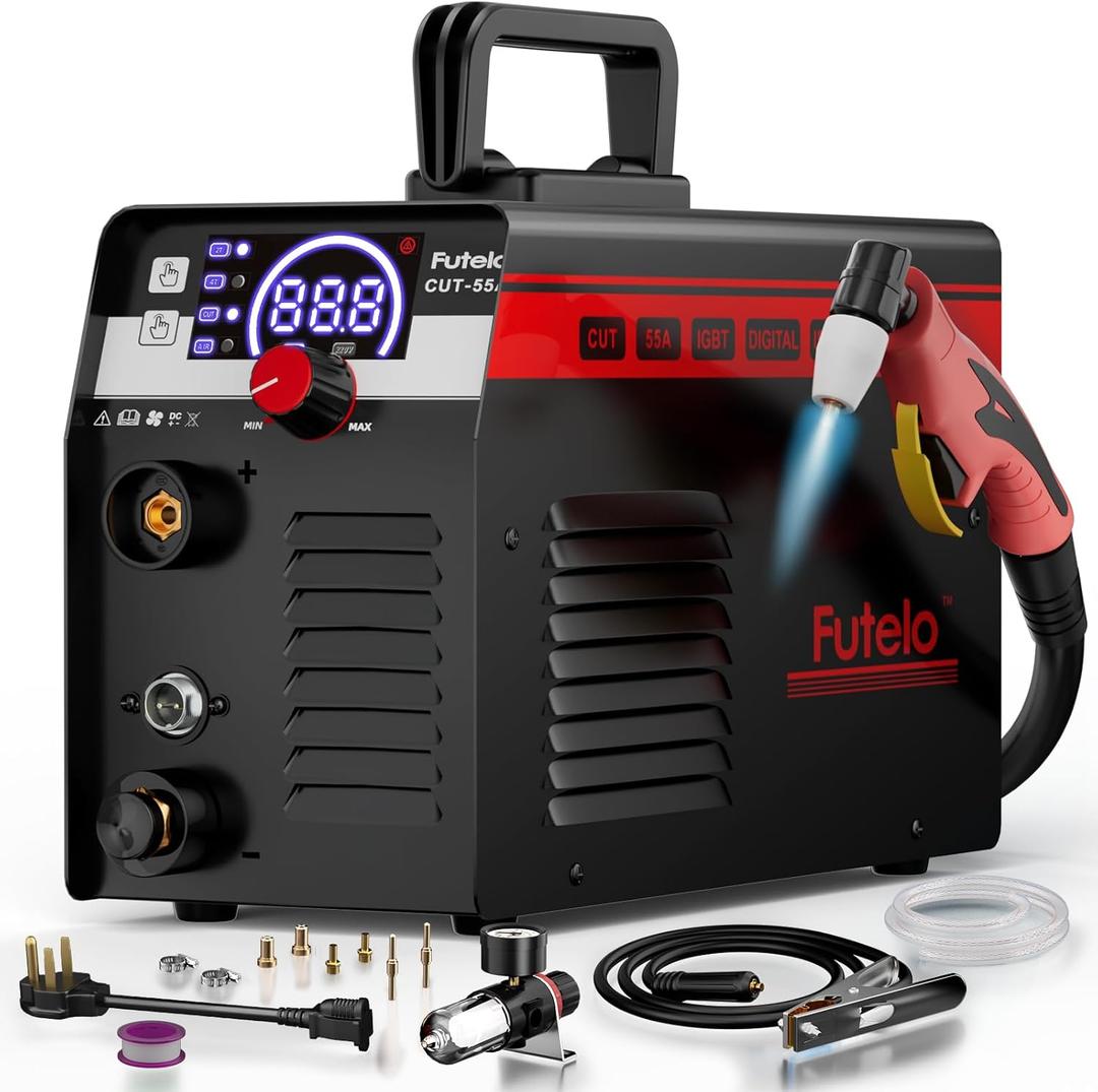 Plasma Cutter 55A, 110V/220V Plasma Cutter Machine with Large LED Display, Contact Arc Start, IGBT Inverter, 1/2 Clean Cut, 2T/4T, Portable Plasma Cutting Equipment for DIY & Workshop