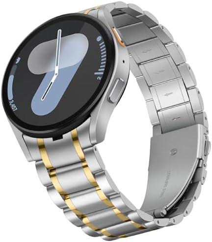 HITZEE Stainless Steel No Gap Bands Compatible with Samsung Galaxy Watch 7/6/5/4/FE Band 40/44mm/Watch 6 Classic 43/47mm/Watch 5 Pro, Samsung Watch Metal Band Strap Designed for Men/Women, Silver Gold