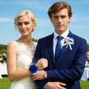 2 x 4Pcs Blue Corsage and Boutonniere Set, Artificial Rose Wrist Corsage Bracelets, Men Boutonniere for Wedding Ceremony Decorations Prom Homecoming Party Flower Accessories