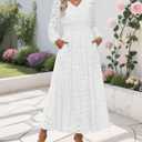 Women's Long Puff Sleeve Floral Maxi Dress V Neck Lace Eyelet Hollow Out A Line Flowy Boho Spring Wedding Guest Party Dresses