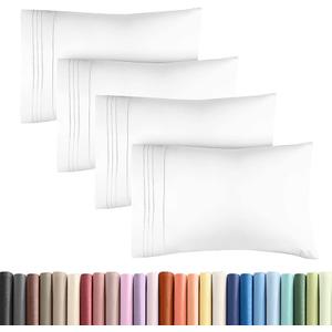 Standard Pillow Cases Set of 4 - Ultra Soft Hotel Quality Pillowcase Covers - Comfy Cozy Bedding for Women, Men, Kids & Teens - Machine Washable Pillow Protectors - 4 Piece Set - Standard Size White