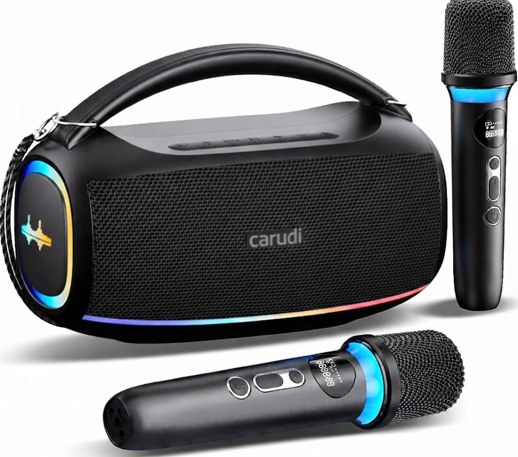 CARUDI Karaoke Machine with Two Wireless Microphones