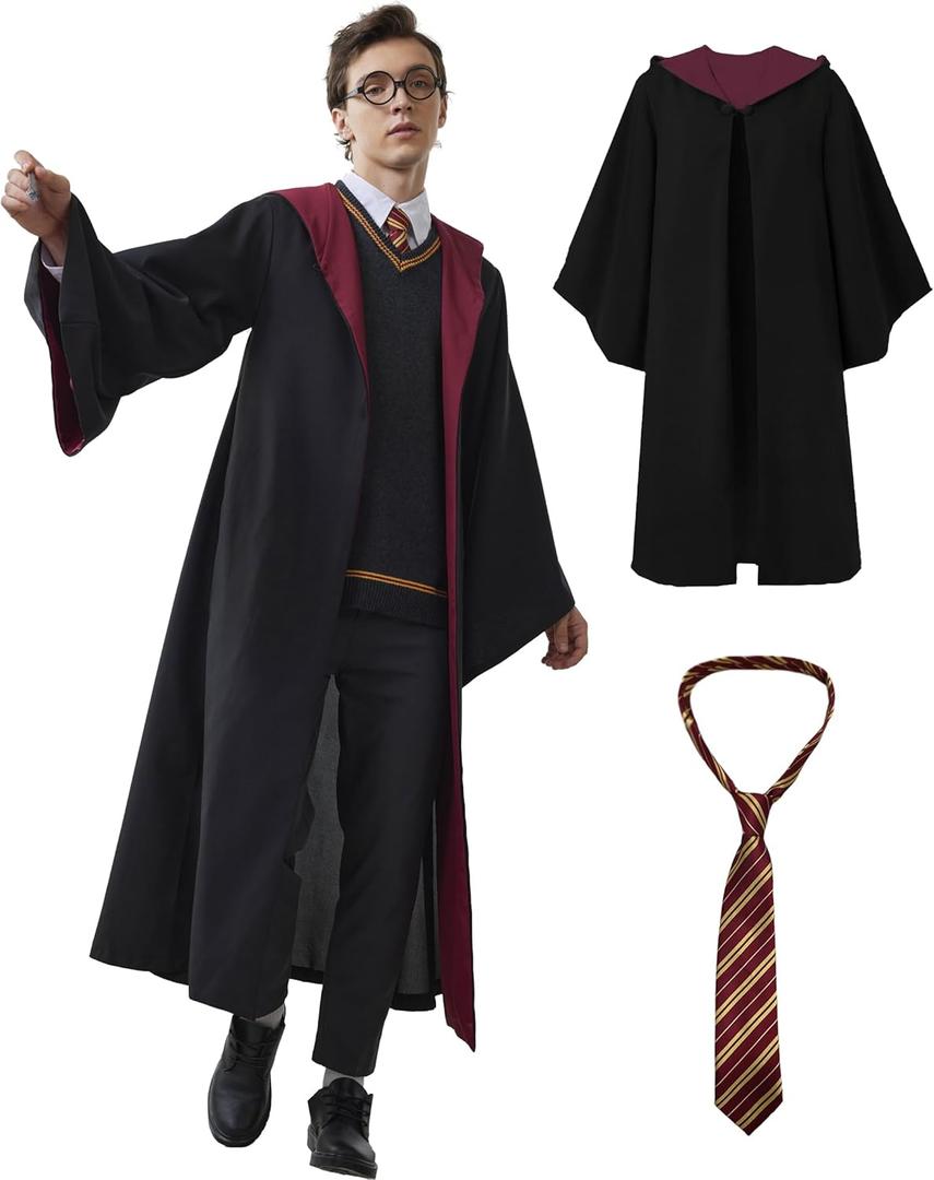 Kidukso Wizard Robe Adult Wizard Cloak with Tie Unisex Wizard Costume Hooded Uniform Magical Witch Robe Cloak Cape
