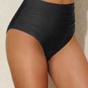 Tempt Me Women High Waisted Bikini Bottom Full Coverage Swimsuit Bottom (Black, L)